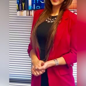 Red Tahari boyfriend blazer, size 4